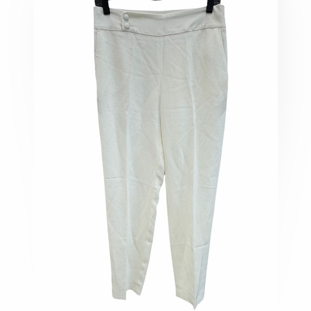 Sezane Women's White High-Waist Ponte Linen blend Trousers - Picture 3 of 7